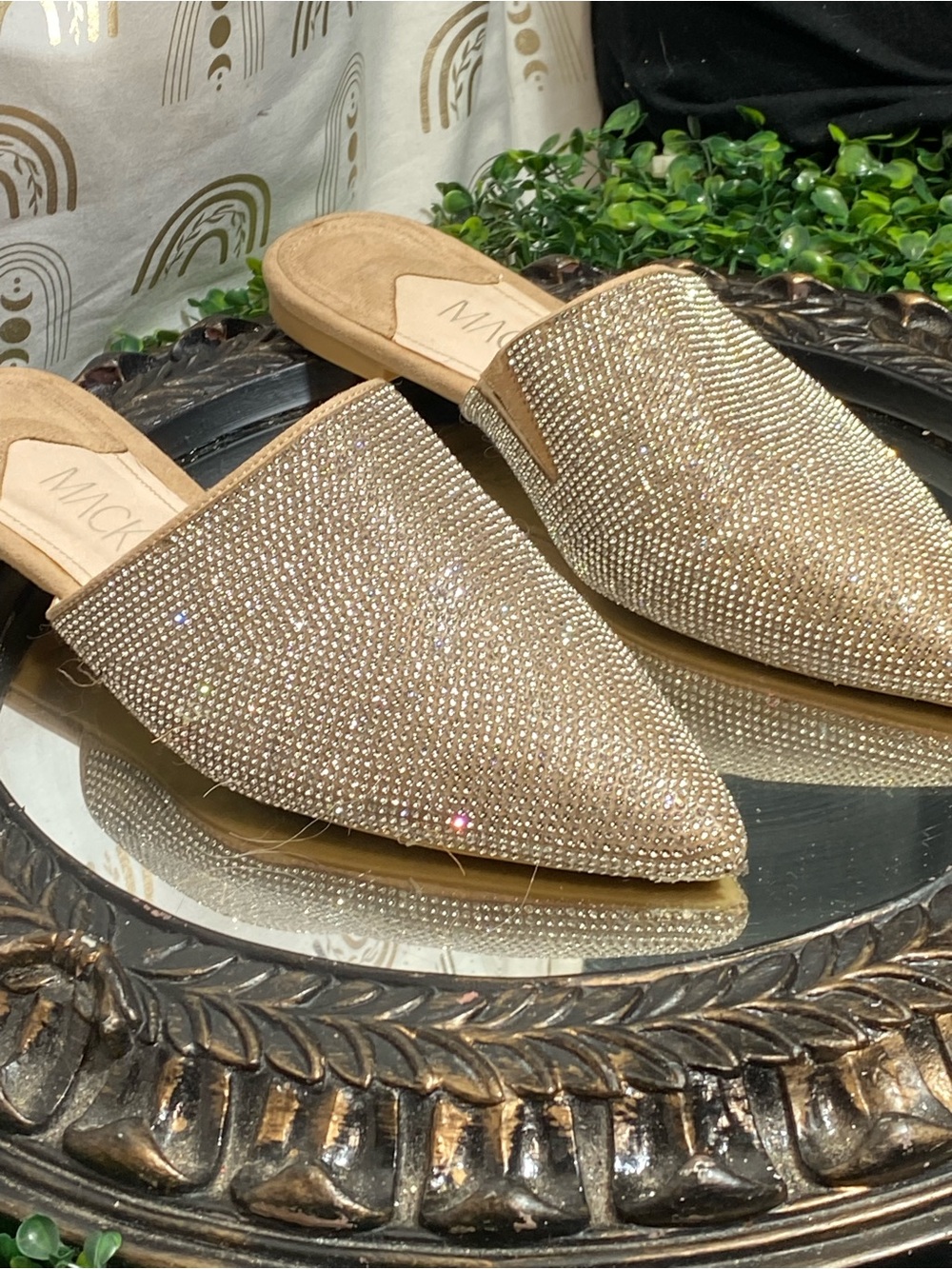 MICKA Gold Rhinestone Pointed-Toe Slip-On Mules - Picture 4 of 9